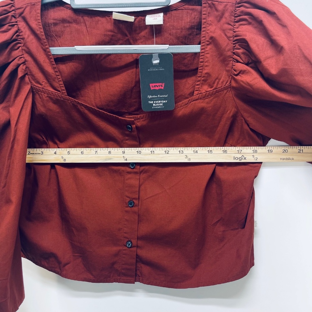 Levi’s Women’s Ellora Fired Brick Puff Sleeve Button Up Blouse Brown Size L - Picture 9 of 12